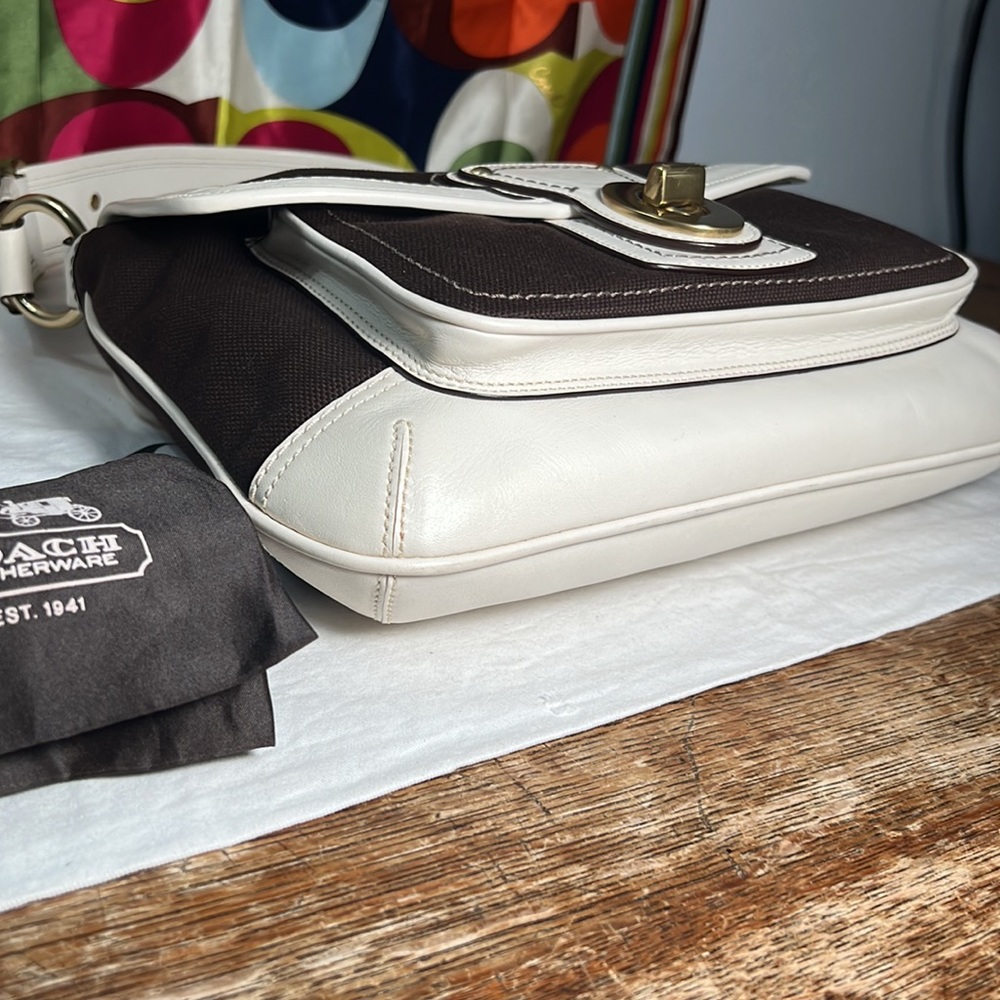 NWT Coach Legacy Stripe Parchment/Brown Slim Flap Ali Turnlock Shoulder Bag $378 - Picture 11 of 16